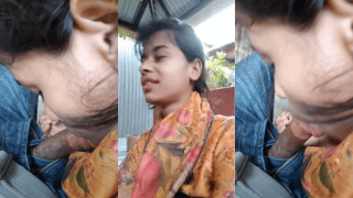 Indian Girl After Tuition Outdoor Sucks Lover’s Dick Hears Sound Stops Scared