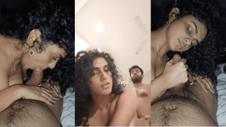 Dusky South Indian Beauty Sucks With Eyes Shut Then Laughs Through Doggy When He Groans “Oh Shit”